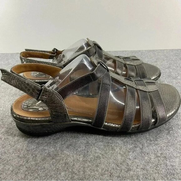 Clarks Artisan Silver Strappy Leather Sandals Women’s Size 9M - Picture 3 of 11